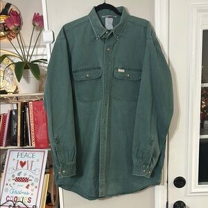 Vintage Carhartt Green Cotton Workshirt Button Down USA Made Size 2XL
